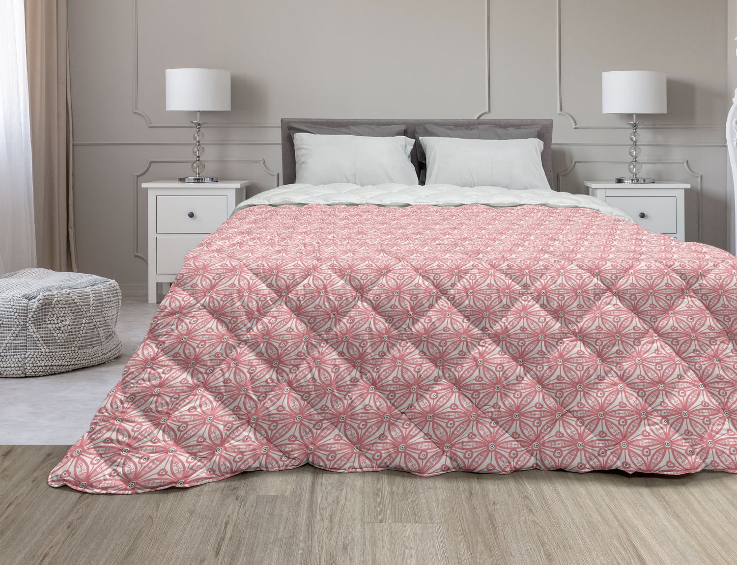 Japanese Chevron Print Details about   Geometric Quilted Bedspread & Pillow Shams Set 