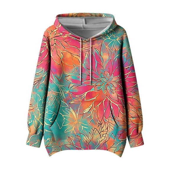 Women's Fashion Oversized Hoodies Sweatshirts Floral Graphic Pullover Hooded Tops Plus Size Long Sleeve Tunics Hoodie Sweatshirt with Drawstring Pockets Fall Winter Athletic Casual Hoody Clothes