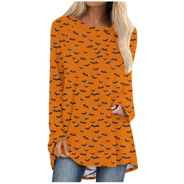 Blusa suelta informal de manga larga con cuello redondo para mujer, camisas con estampado de Halloween Fridja czfsfas3062