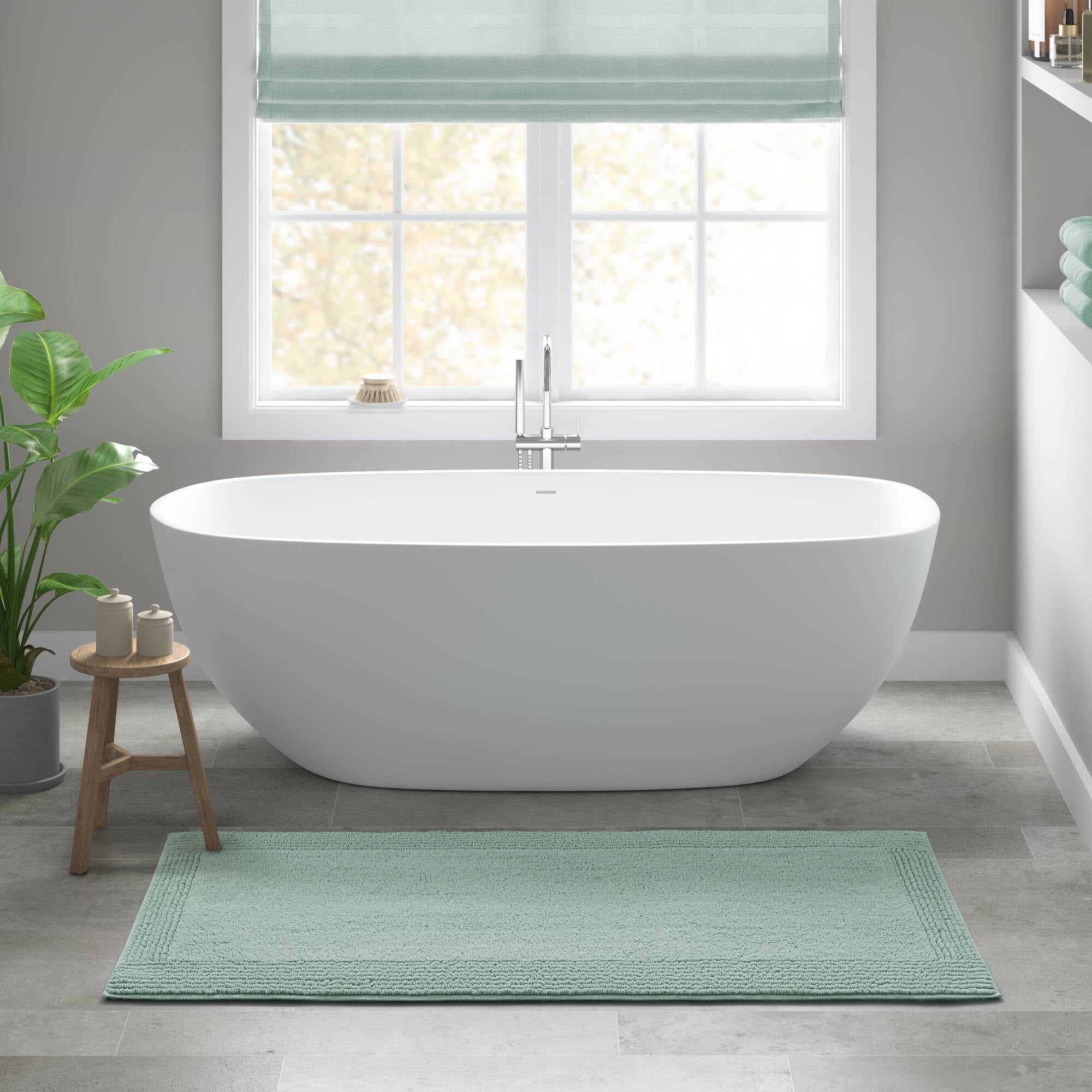 100% Cotton Tufted 3000 GSM Reversible Bath Rug 24x60" Green Ultra Plush Dense Machine Washable Long Bathroom Rug Runner