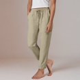 thumbnail image 6 of Duqingm Summer Pants for Women Women Casual Drawstring Elastic Waist Striped Wide Leg Pants with Pockets Khaki,S, 6 of 7
