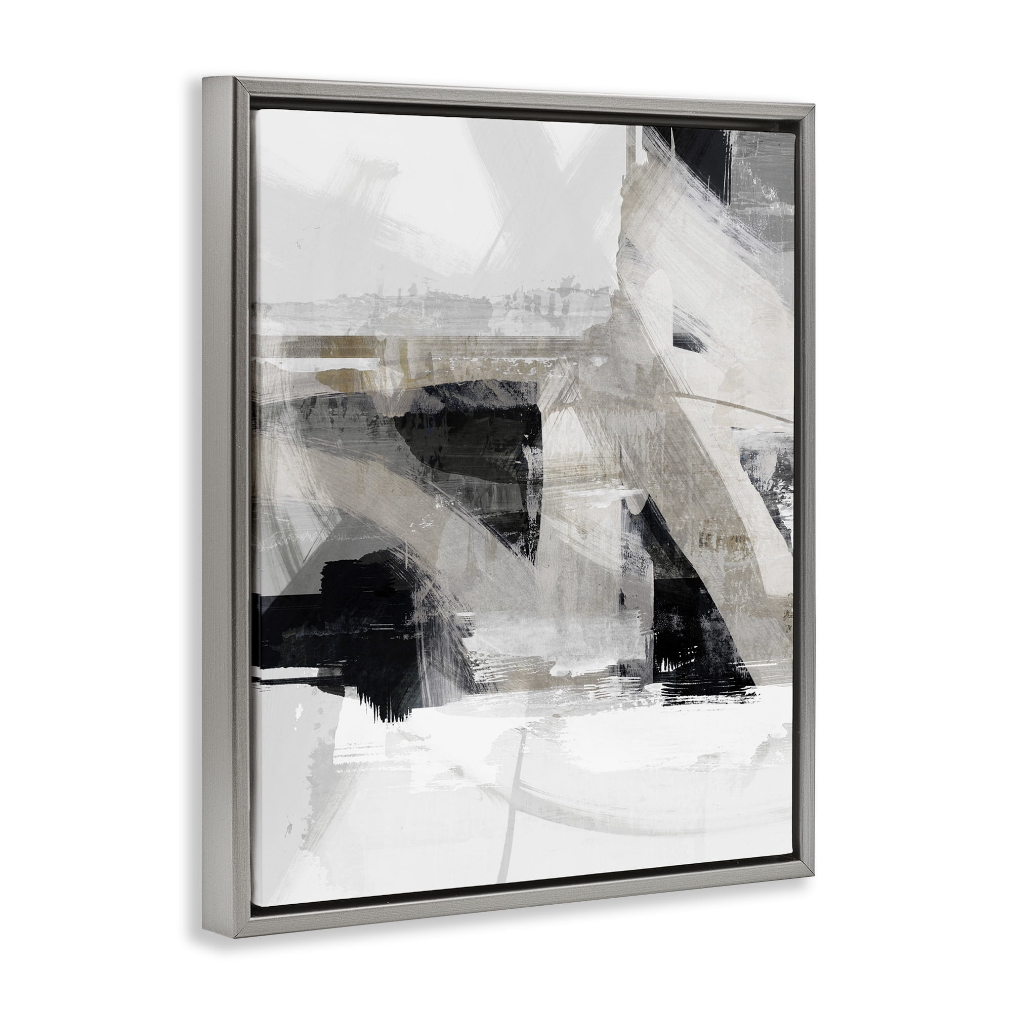 Stupell Industries Urban Industrial Complex Abstract Painting Gray Floater Framed Canvas Art Print Wall Art, 17 x 21