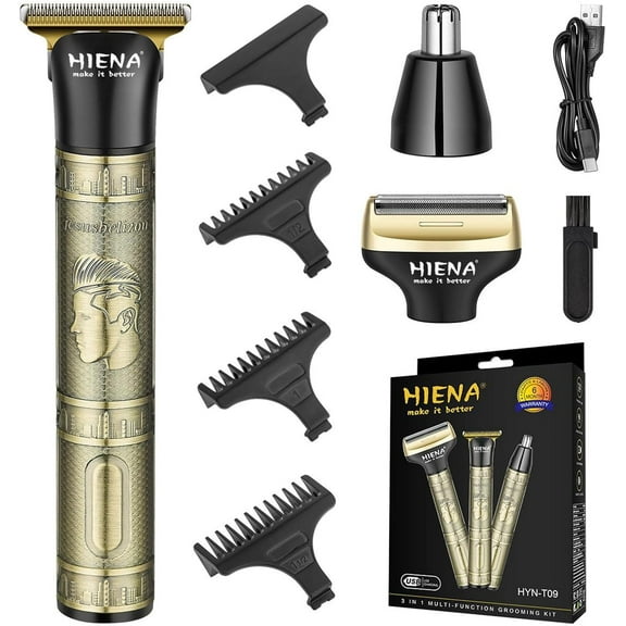 HIENA Professional Beard Trimmer for Men, 3-in-1 Hair Clipper Kit, T-Blade Trimmers, Electric Shaver for Men, Nose&Ear Hair Trimmer