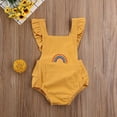 thumbnail image 3 of Cute Newborn Baby Girl Ruffled Sleeve Backless Romper Bodysuit One-Piece Cotton Rainbow Sunsuit Boho Outfit, 3 of 4