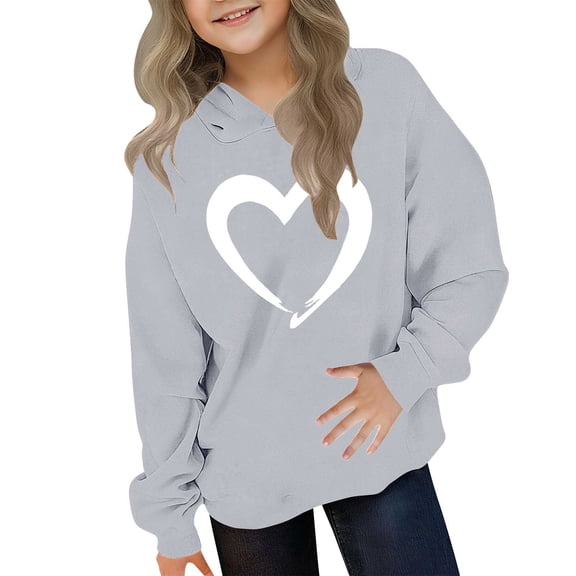 ATOGUTA Girl Valentines Sweatshirt Hooded Heart Sweatshirt Fall Winter Kid Long Sleeve Shirt Pullover Top Size 3T-14, Gray