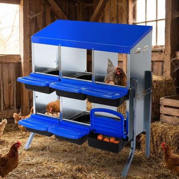 EuKer Chicken Nesting Boxes, 6-Holes Roll Away Nest Box with Legs and Removable Tray for Hens, Blue