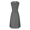 thumbnail image 5 of CHOK Robe en Lin pour Femmes Petites Femmes Été Décontractée Unie Col Rond Sans Manches Longue Robe, 5 of 5