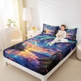 thumbnail image 4 of Manfei Multicolor Aurora Queen Sheet Sets,Galaxy Starry Sky Flat Sheet,Orange Sunset Queen Fitted Sheet For Men Women,Super Cozy Room Decor,4-Piece, 4 of 7