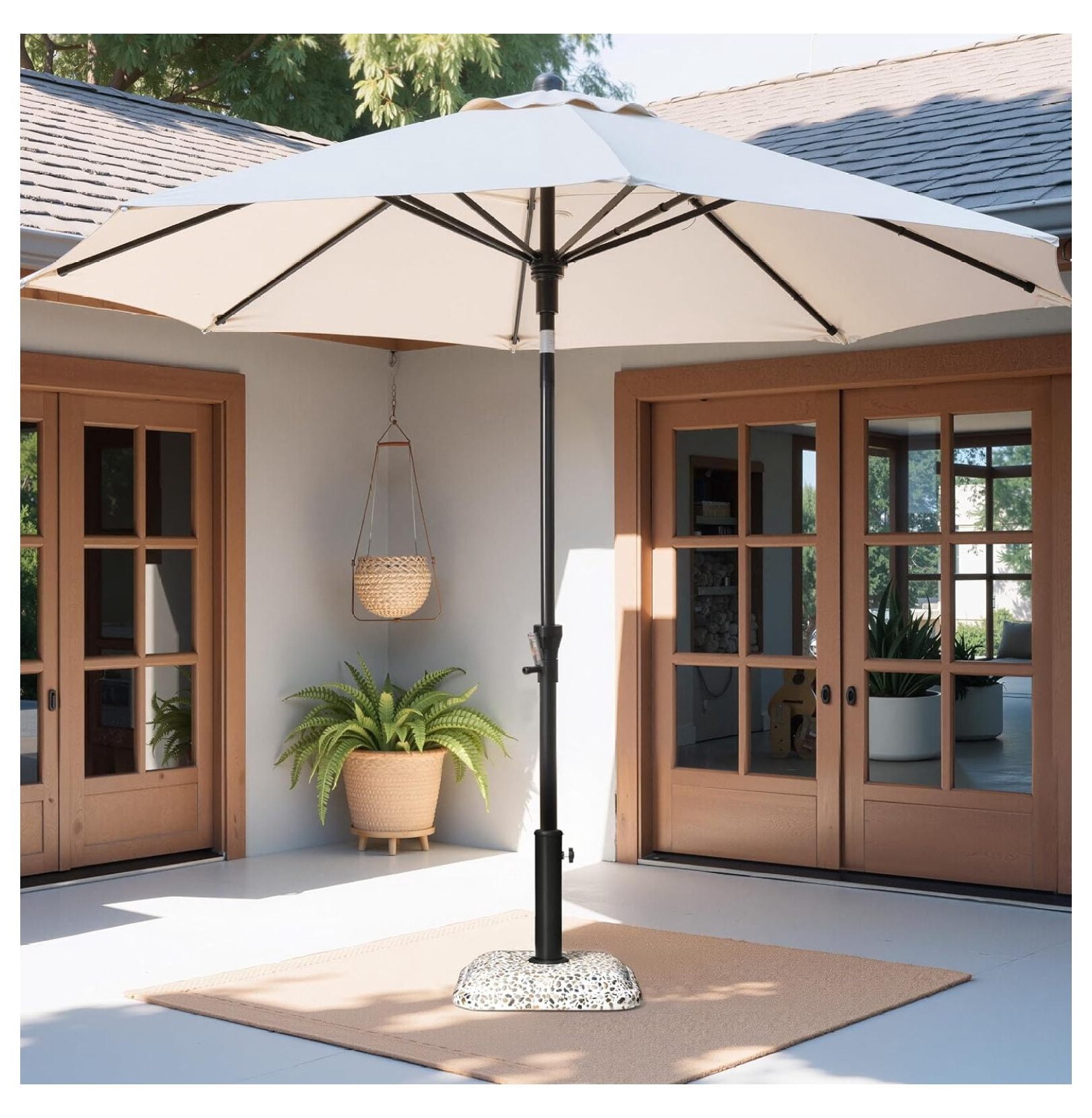 Patio Umbrella Base, 45lbs, Square Cobblestone Concrete Stand, Heavy Duty Umbrella Stand for Outdoor, Lawn, Deck, Poolside