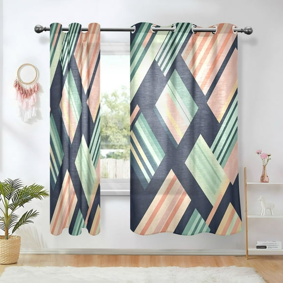 Yayeee Window Curtains Light Filtering 63"x42" Grommet Panel Pair Home Living Room Decor, Isometric Pink