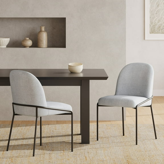 Christopher Knight Home Set of 2 Modern Armless Dining Chairs, Light Gray Linen Fabric Seat with Bronze Iron Frame
