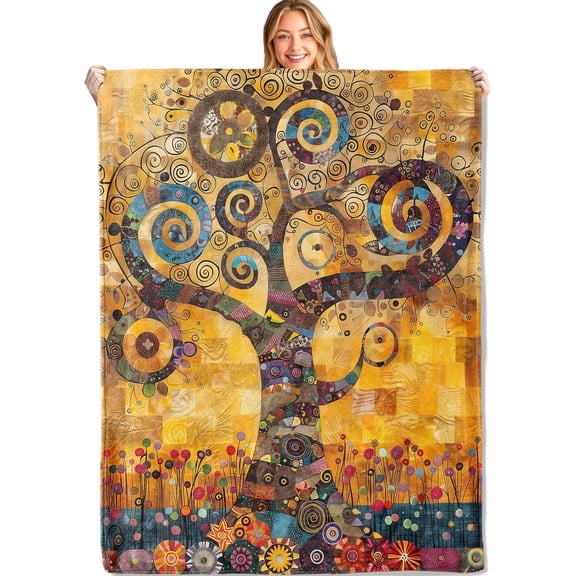 Abstract Tree of Life Throw Blanket - 60x80in,Ultra Soft, Cozy Lightweight Flannel,Retro Artistic Spiral Floral Blankets - Gifts for Women & Nature Lovers,for Couch Home Living Room Decor