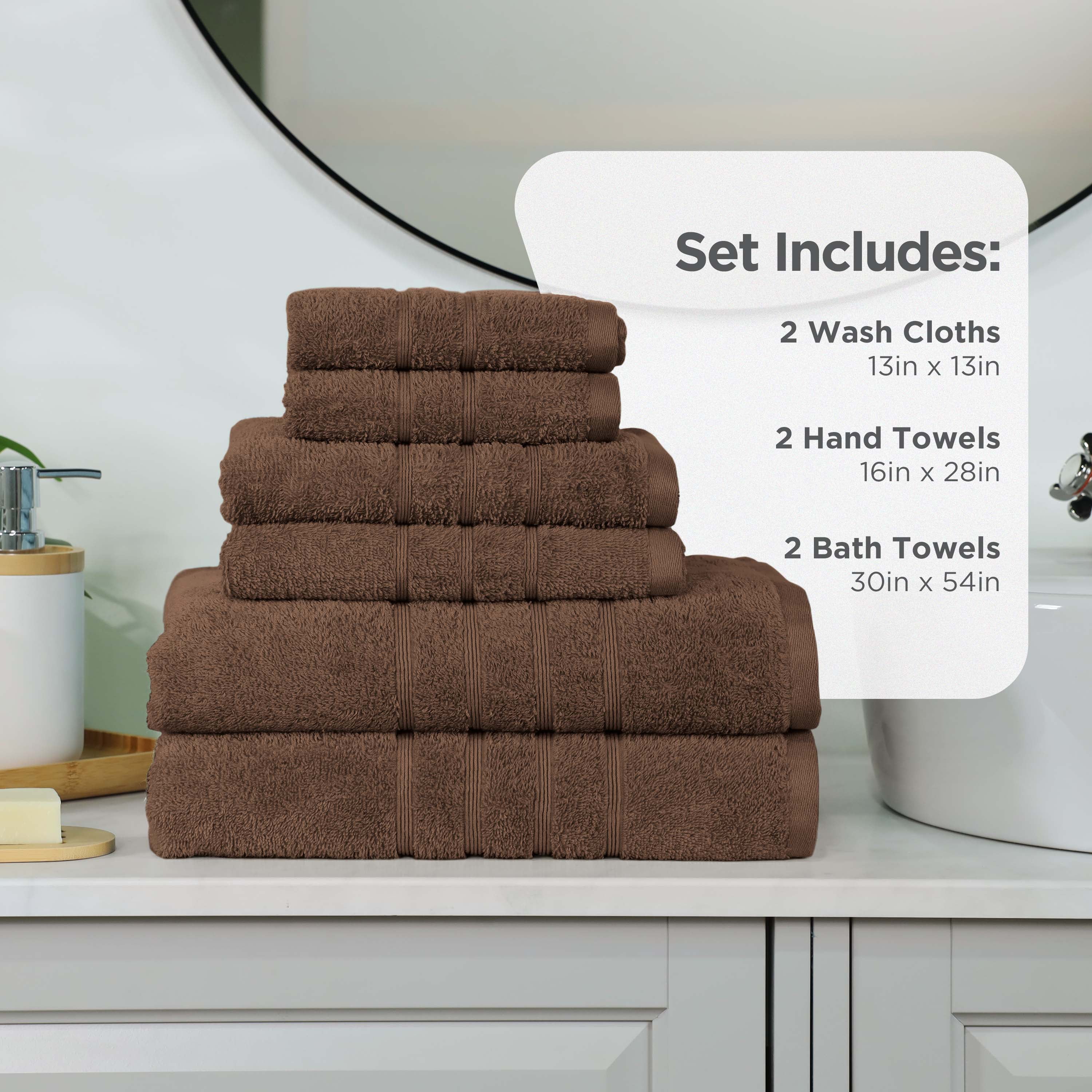 Martex 6-Piece Towel Set | 100% Cotton Soft & Absorbent Bath Towels | Chocolate