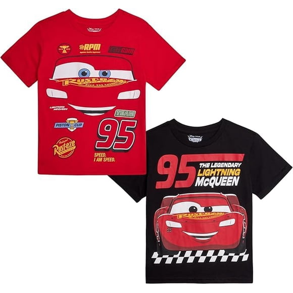 Camisetas Disney Cars Lightning McQueen Boys 2T-7, paquete de 2