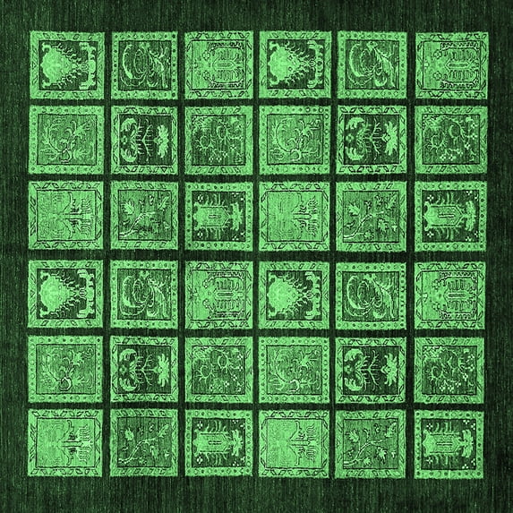 Ahgly Company Indoor Square Abstract Emerald Green Modern Area Rugs, 3' Square
