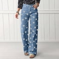 thumbnail image 5 of Bexdxz Women's Casual Wide Leg Jeans with Large Polka Dot Print Blue L, 5 of 6