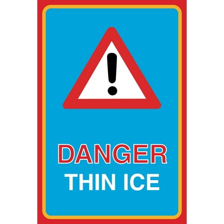 Danger Thin Ice Print Caution Triangle Picture Warning Notice Road Street Driving Public Notice Sign Aluminum