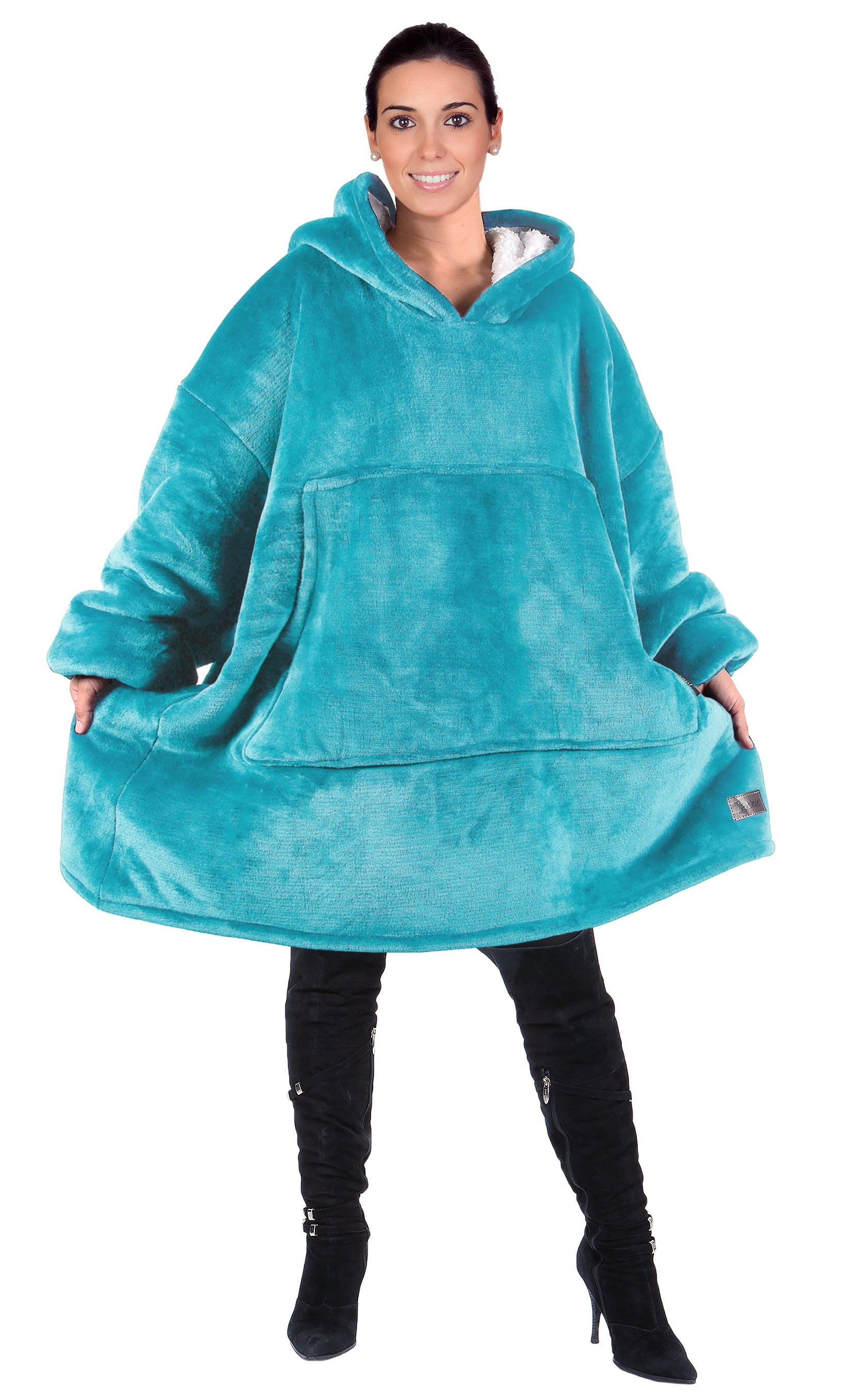 Ultra Soft Teddy Sherpa Fleece Sweatshirt for Women Men Adult Kid Oversized Blanket Hoodie with Gaint Pocket 