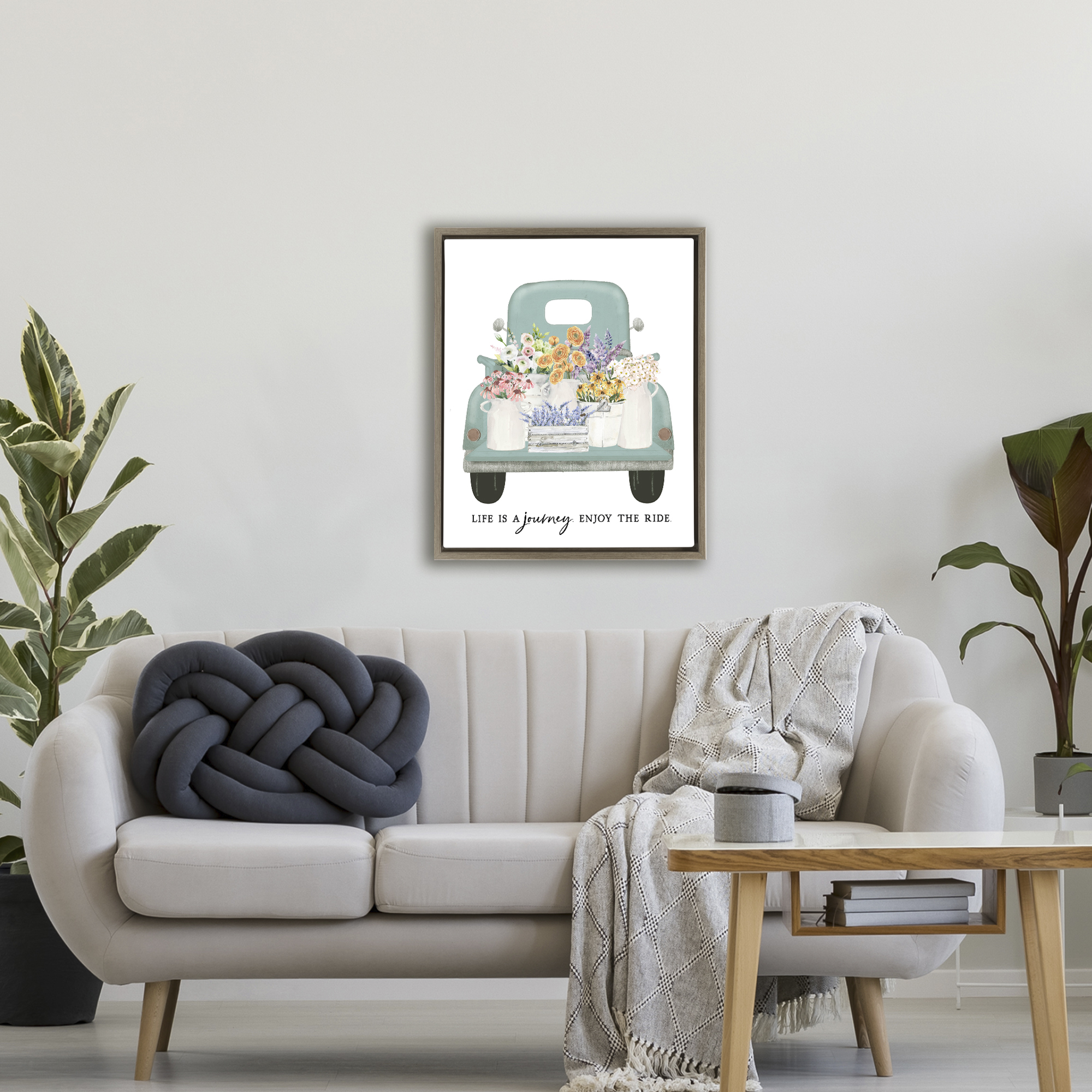 Enjoy The Ride Truck Brown Framed Floater Canvas Wall Art, design by Lettered and Lined