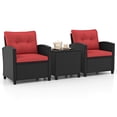thumbnail image 1 of Gymax Ensemble de Mobilier de Patio 3 Pcs avec Table Basse en Verre Trempé Coussins Lavables Rouge, 1 of 10