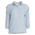 thumbnail image 5 of Time and Tru Women's Ruffle Sleeve Button Front Blouse, 5 of 5