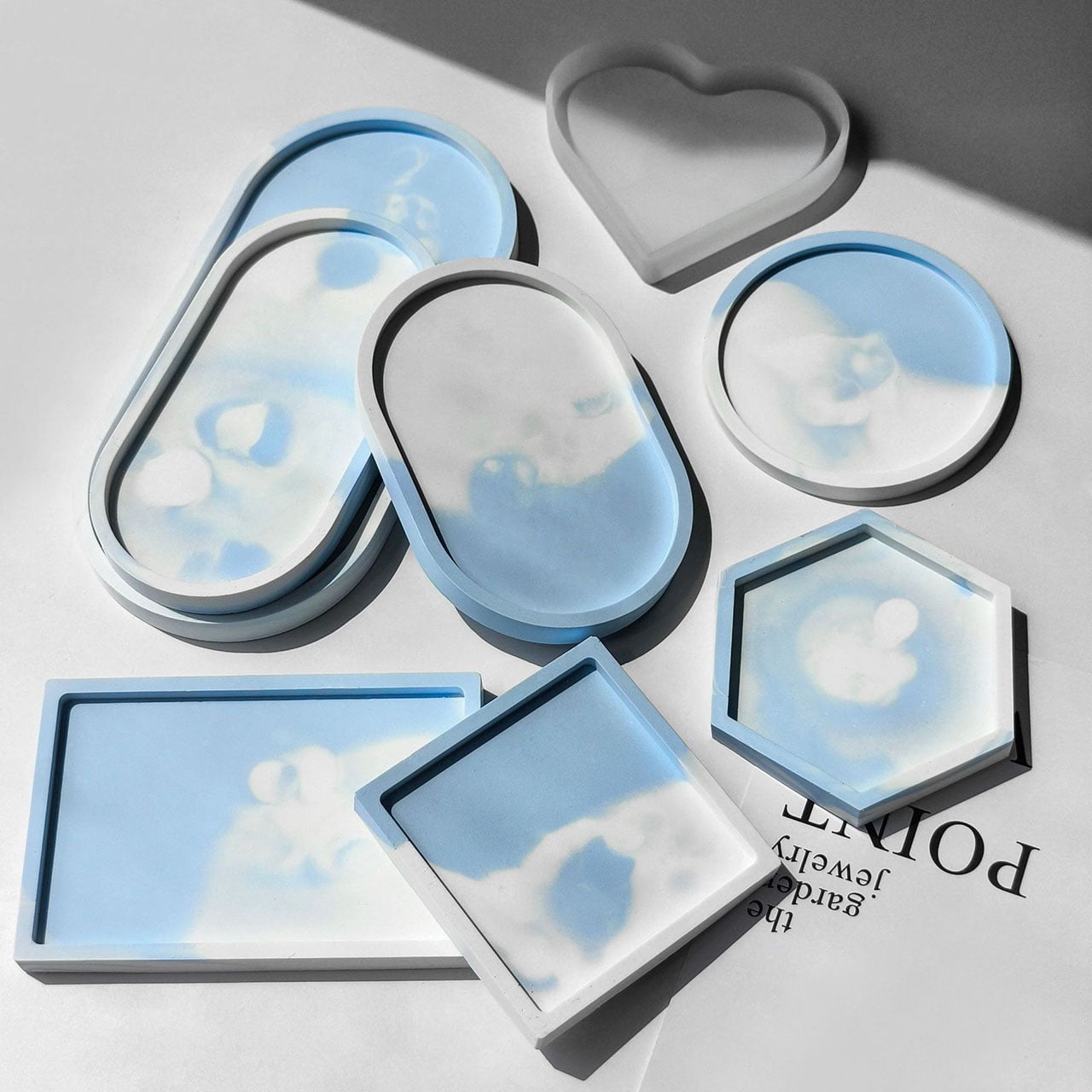 JDH silicone 3 Pack Resin Tray Molds, Oval Coaster Epoxy Resin Casting Mould DIY Tray Dishes for Craft Storage Office Home Decoration，Small