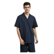 GLOBAL Men’s Cotton Short Sleeve and Shorts Yarn Pajama Set with Pockets, 2-Piece, Sizes S to 3XL