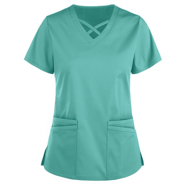 Bseka Scrubs Shirts with Pockets Casual Plus Size Womens Tops Short Sleeve  Loose Cute Nurse Uniforms Tees Working Scrub Tops 