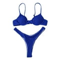 thumbnail image 6 of Elainilye Fashion Swimwear for Women Sexy High Breast Contrast Solid Split Bikini Set Two Piece Swimsuit Sets,Blue, 6 of 7