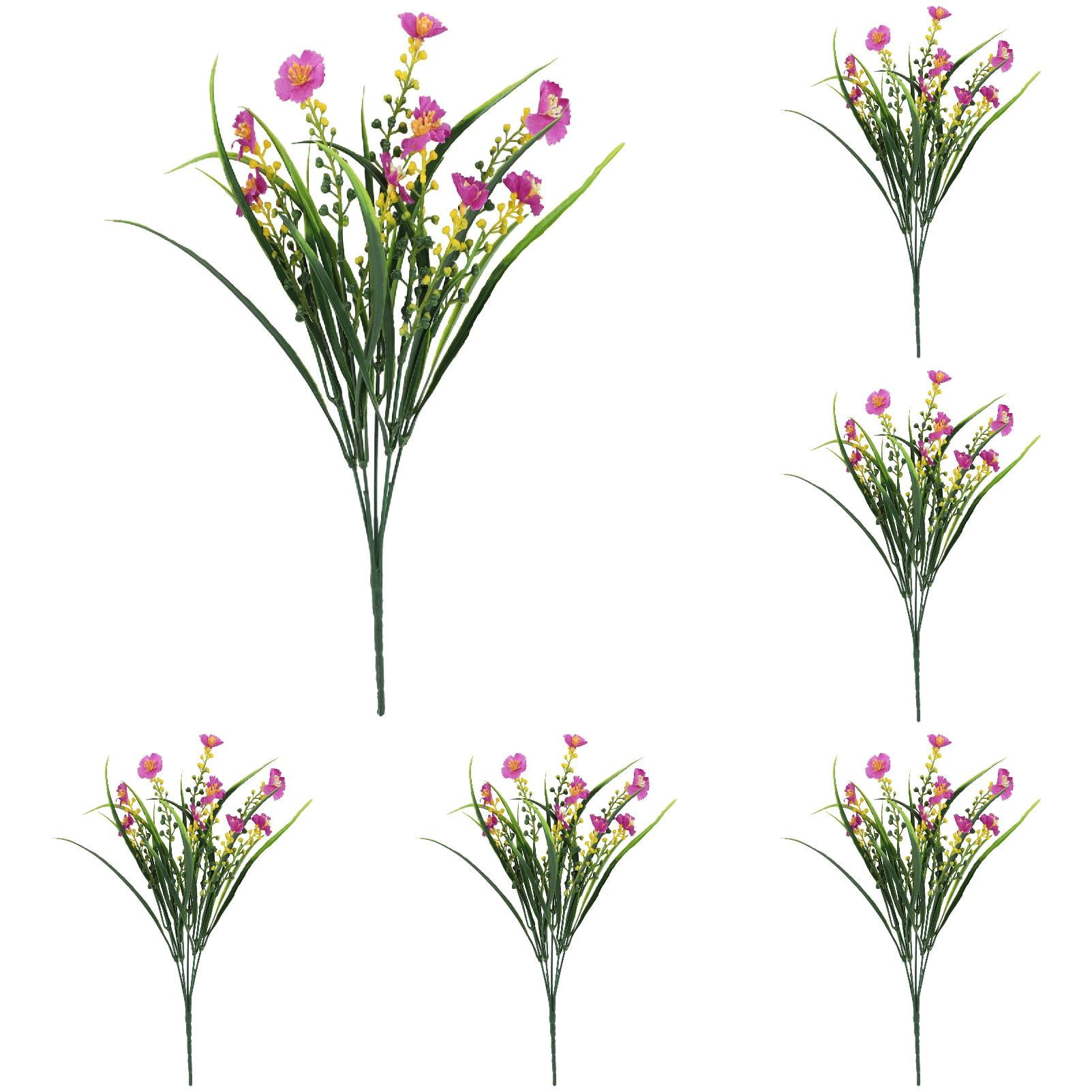 Uv Resistant Artificial Outdoor Flowers, Ongmies Artificial Oncidium Flower Plants Outdoor Artificial Plastic Plants for Garden Wedding Farmhouse Decoration, A Bunch of Artificial Flowers * 10