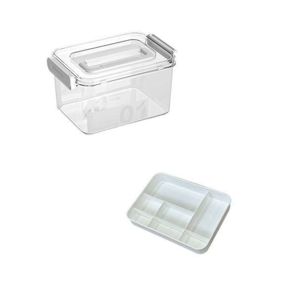 Dienrx Multi-Compartment Medicine Organizer Box - Transparent Portable Storage Case for Pills, First Aid Kit, Household Items - Large Capacity with Handle (Pet Material), Transparent [Small]