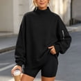 thumbnail image 4 of Mifsaly Womens Mock Neck Sweatshirt Oversized Drop Shoulder Pullover Sweatshirts with Sleeve Zipper Pocket Black,L, 4 of 7