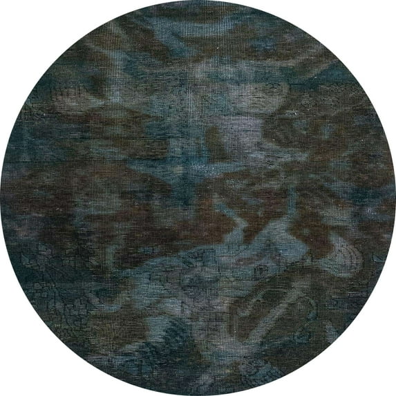 Ahgly Company Indoor Round Abstract Blue Moss Green Abstract Area Rugs, 3' Round