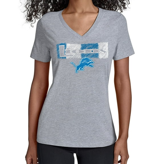 Women's Starter Gray Detroit Lions Color Shading V-Neck T-Shirt