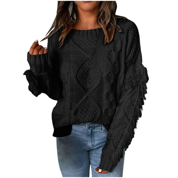 Aoochasliy Womens Sweaters Clearance Pullover Cardigan Solid Long Sleeve Thick Knit Crewneck Coat