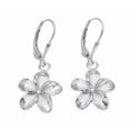 thumbnail image 1 of 925 sterling silver rhodium plated Hawaiian plumeria flower no cz stone leverback earrings 15mm, 1 of 2