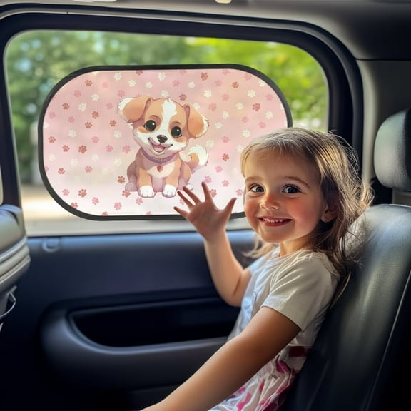 KUIFORTI Car Window Shade for Baby, 2 Pieces Cute Dog Car Side Window Sun Shades for UV and Sun Glare Protection, UV Rays Privacy Protector
