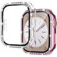 thumbnail image 1 of Case for Series 8 41mm & Series 7 41mm with Screen Protector, 2 Pack Hard PC Bling Bumper Shiny Crystal Diamond Rhinestone Protective Cover for iWatch 8 7 Accessories 41mm Women, Clear+Pink, 1 of 5