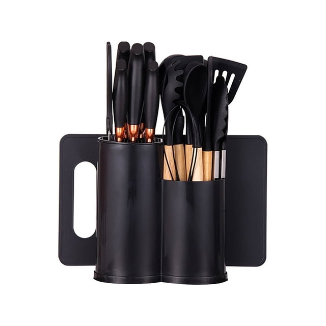 HEESEM 19pcs Silicone Kitchen Utensil Set, Heat-Resistant Non-Stick Easy Cooking Cleaning Home Black