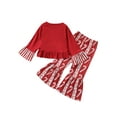thumbnail image 2 of Qiylii 2Pcs Toddler Christmas Outfits, Candy Cane Flare Long Sleeve Tops+Flare Pants, 2 of 9