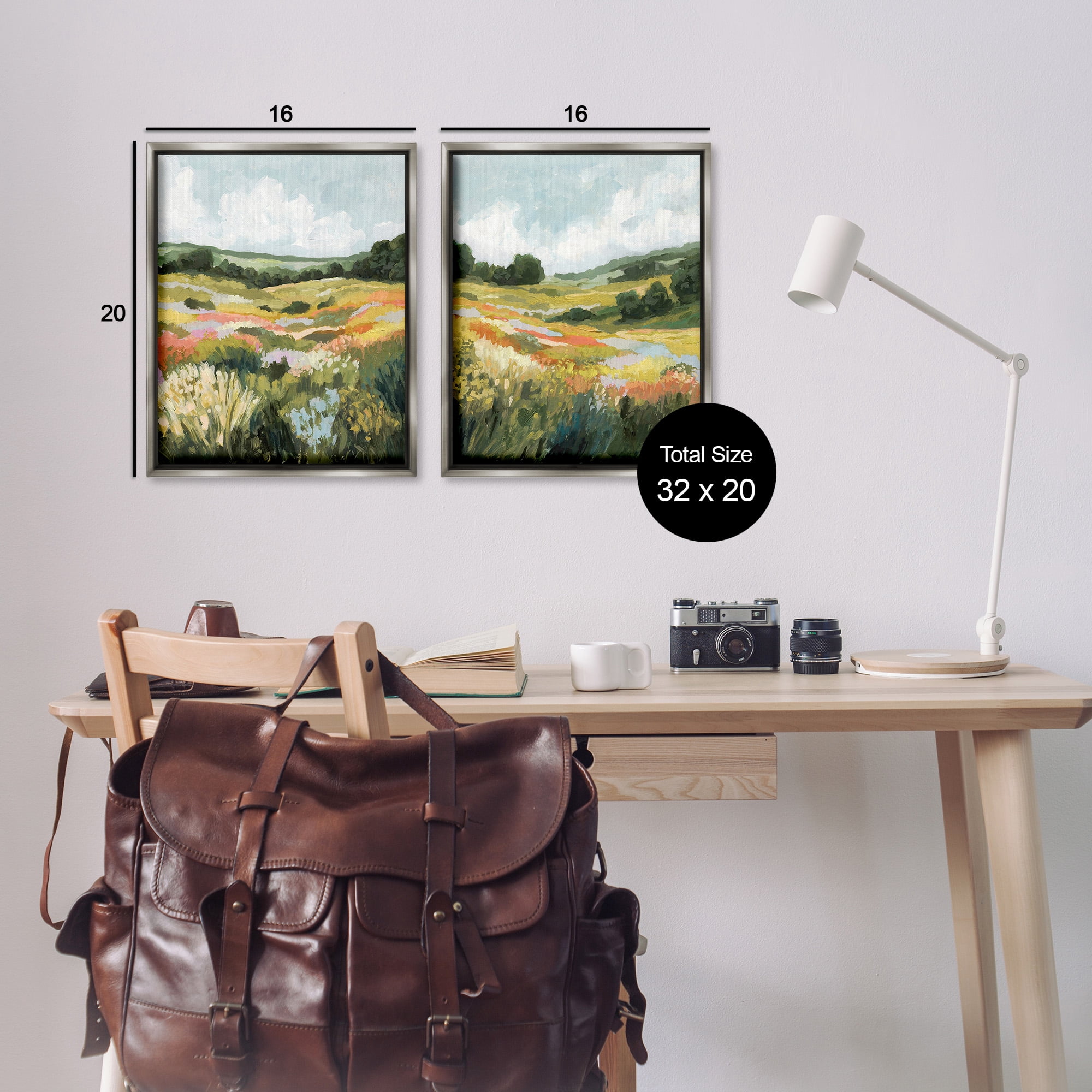 Stupell Industries Vast Meadow Painting Landscape Painting Gray Floater Framed Canvas Art Print Wall Art, 17 x 21, Set of 2