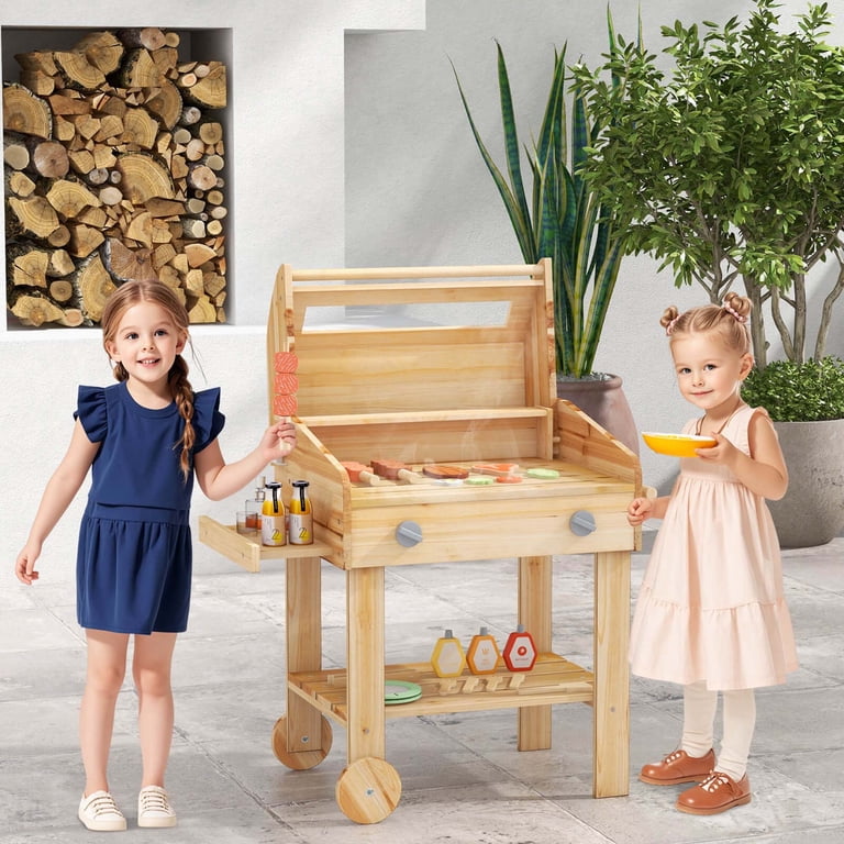 Costway Wooden Barbecue Grill Playset with Play Food Grilling