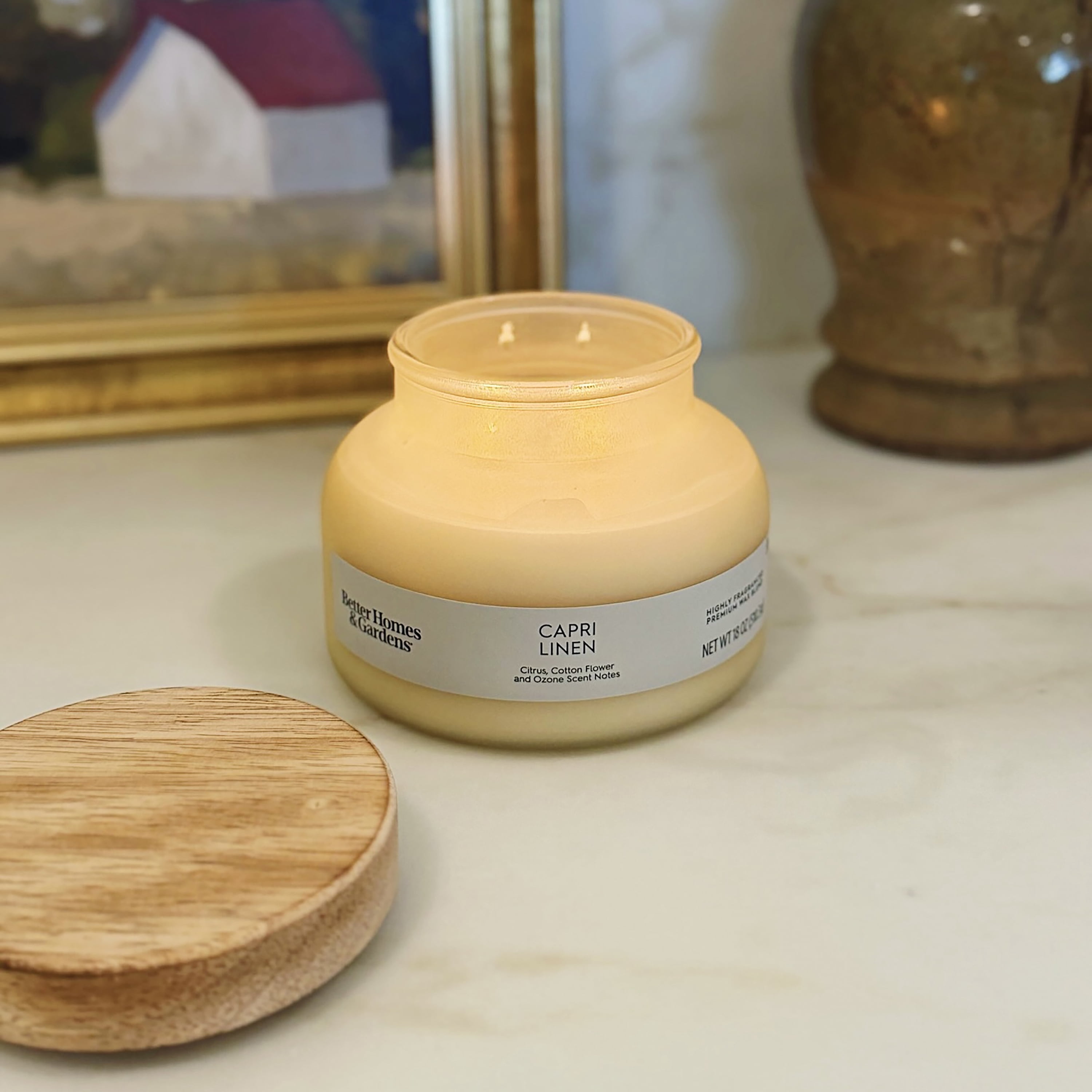 Better Homes & Gardens Capri Linen Scented 2-Wick Frosted Jar Candle 18oz.