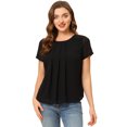 thumbnail image 1 of Unique Bargains Blouse d'Été Plissée à Manches Courtes en Chiffon pour Femmes Noir L, 1 of 5