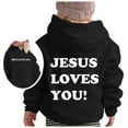 thumbnail image 4 of Youth Hoodies Jesus Loves You Hooded Sweatshirts Casual Girls Long Sleeve Loose Pullover Graphic Letter Print Sweatshirt Winter Clothes for Boys Girls 5-6 Years, 4 of 4