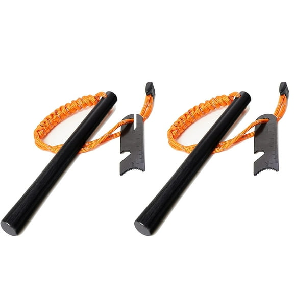 Ferro Rod 1/2 inch x 6 inch, Premium Ferro Rod Fire Starter Survival Tool, Flint and Steel Fire Starter Kit, 20,000  Strikes, Large and Thick Ferro Rod with Paracord & Multi-Tool Striker（2pcs）