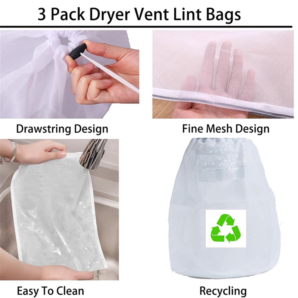 3 Pack Dryer Vent Lint Catcher Bag,Indoor Outdoor Dryer lint Catcher Trap and Filter for Ventless Dryer Vent and Dust to Solve The Problem of Lint Dust