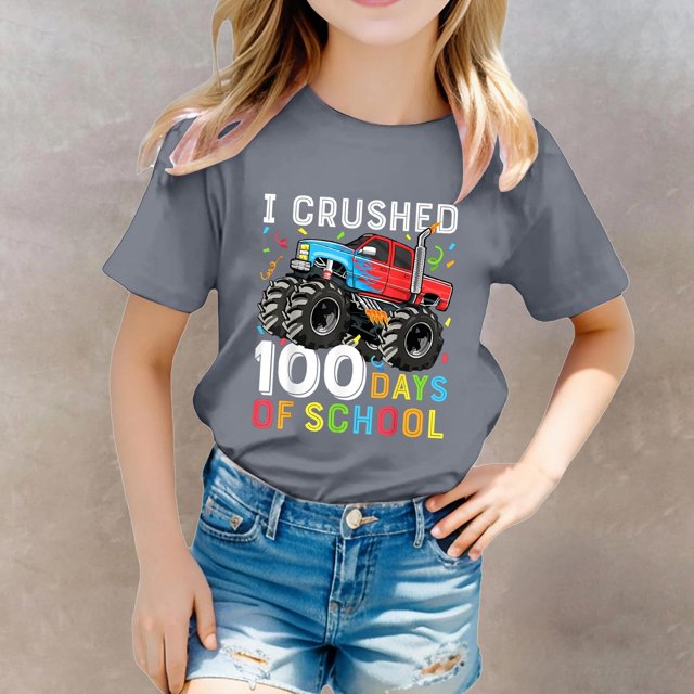 Hauts pour Filles Décontractés Imprimés Col Rond Manches Courtes T-Shirts Confortables pour Filles Vêtements Décontractés Légers Hauts d'Été pour Enfants