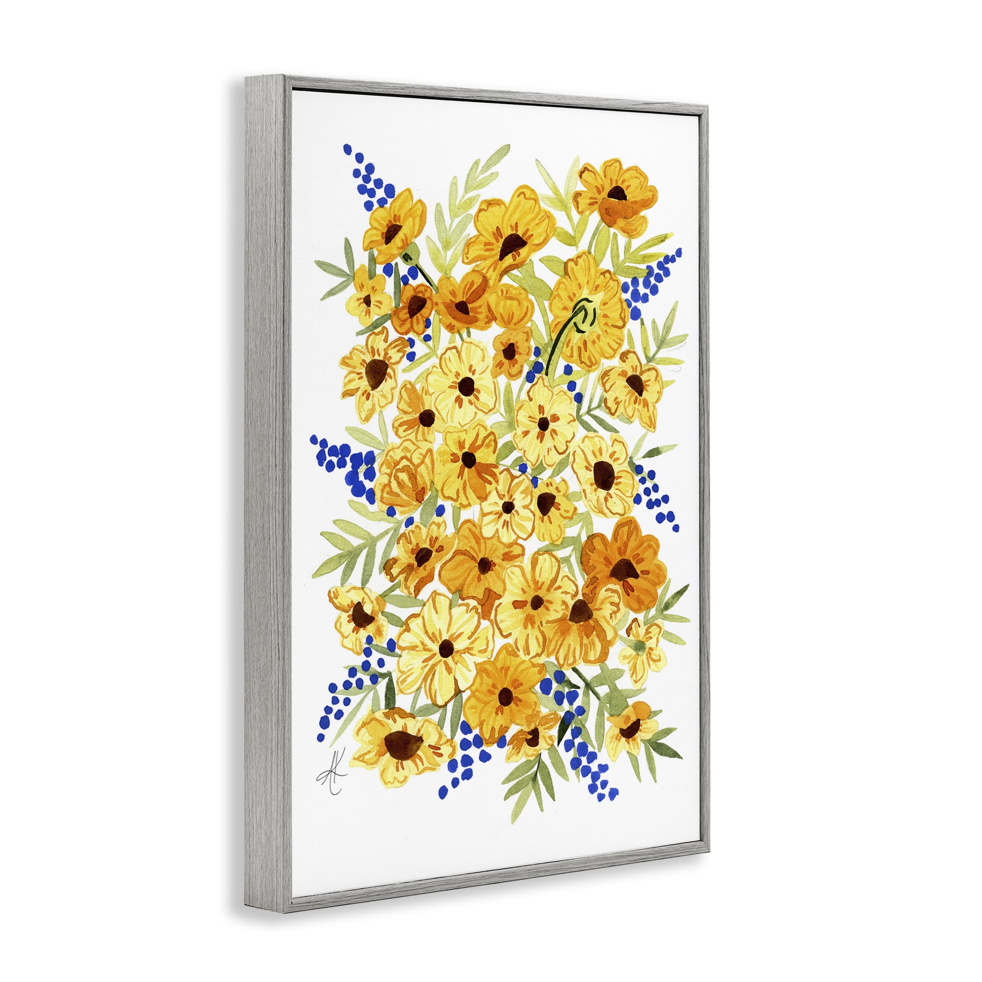 Stupell Industries Golden Cosmos Flowers Botanical & Floral Painting Gray Framed Art Print Wall Art, 16 x 24