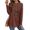thumbnail image 2 of Womens Long Sleeve Shirt Crew Neck Casual Top Basic Blouse Fall Fashion Loose Fit Tunic Elegant Y2K Style Outfits Wine 3XL, 2 of 5